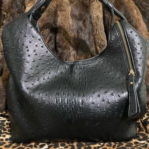 Vegan Leather Ostrich Hobo Bag